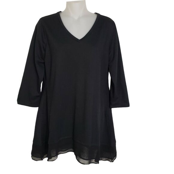 LOGO Lounge by Lori Goldstein Womens Top Small French Terry Tiered Chiffon Trim - Picture 1 of 9